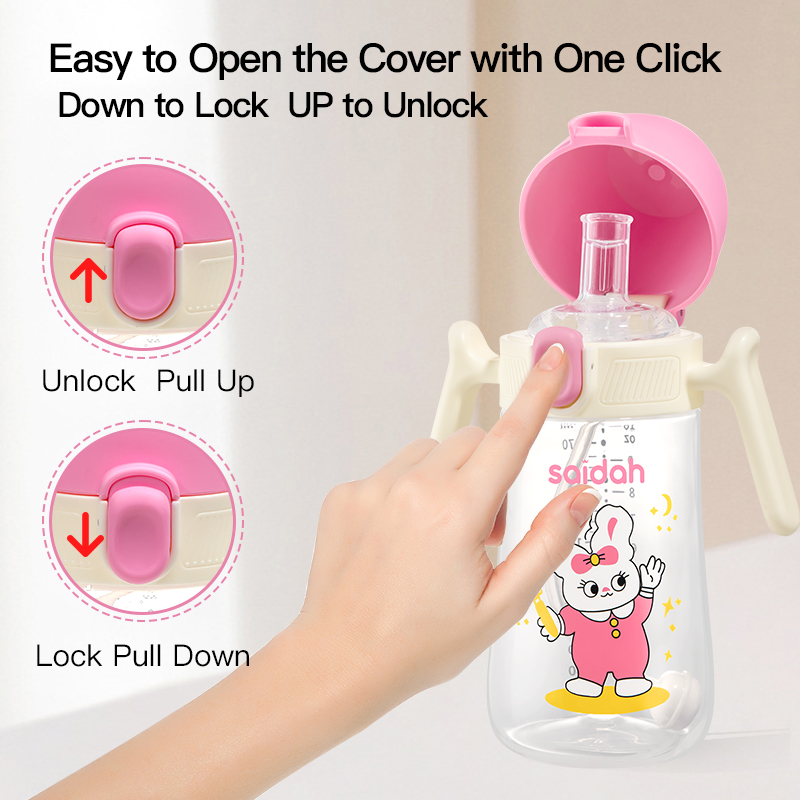 SAIDAH SD8318 10OZ 2 en 1 Fuga de dibujos animados - Caza de sorbo de biberón gratis