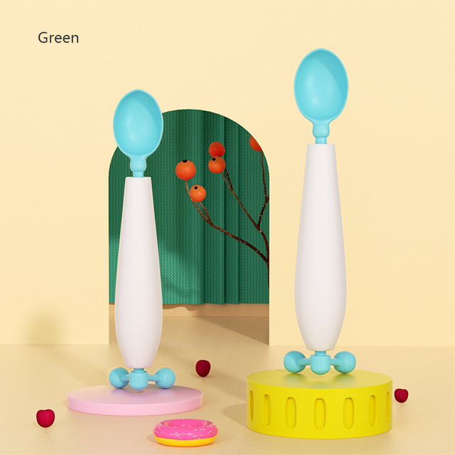 Gravity Balance Anti-Sparill Baby Spoon-Cuchara autogotadora de silicona sin BPA con detección de temperatura (6m+)