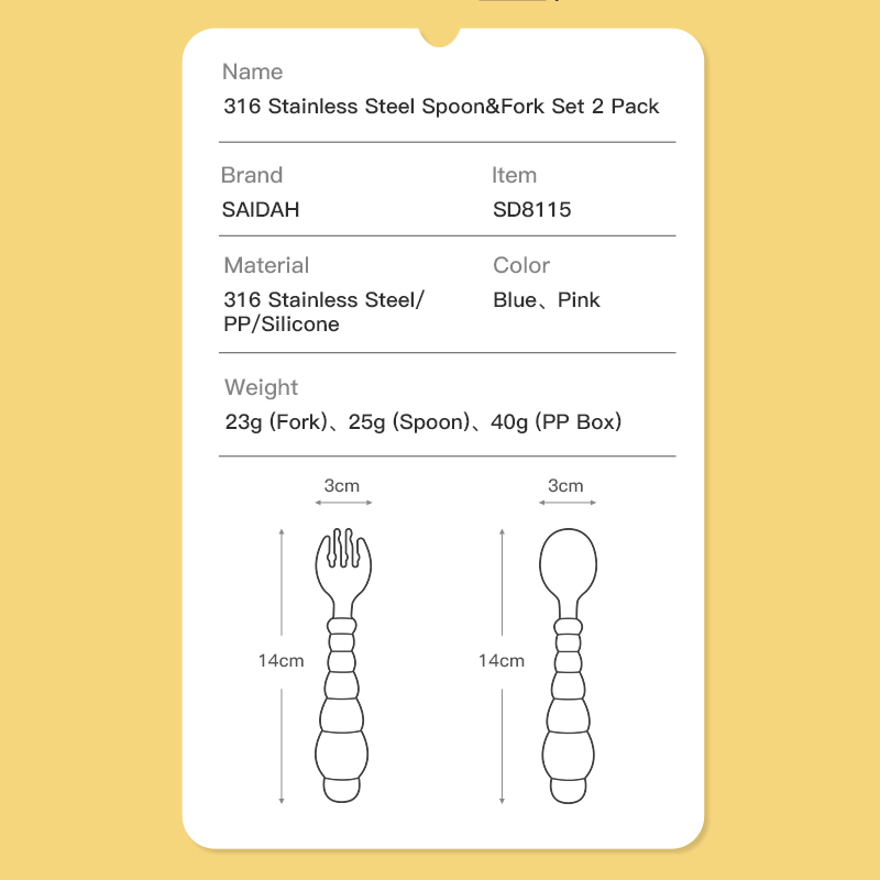 Set de horquilla de cuchara para bebés eco con mango curvo anti-deslizamiento