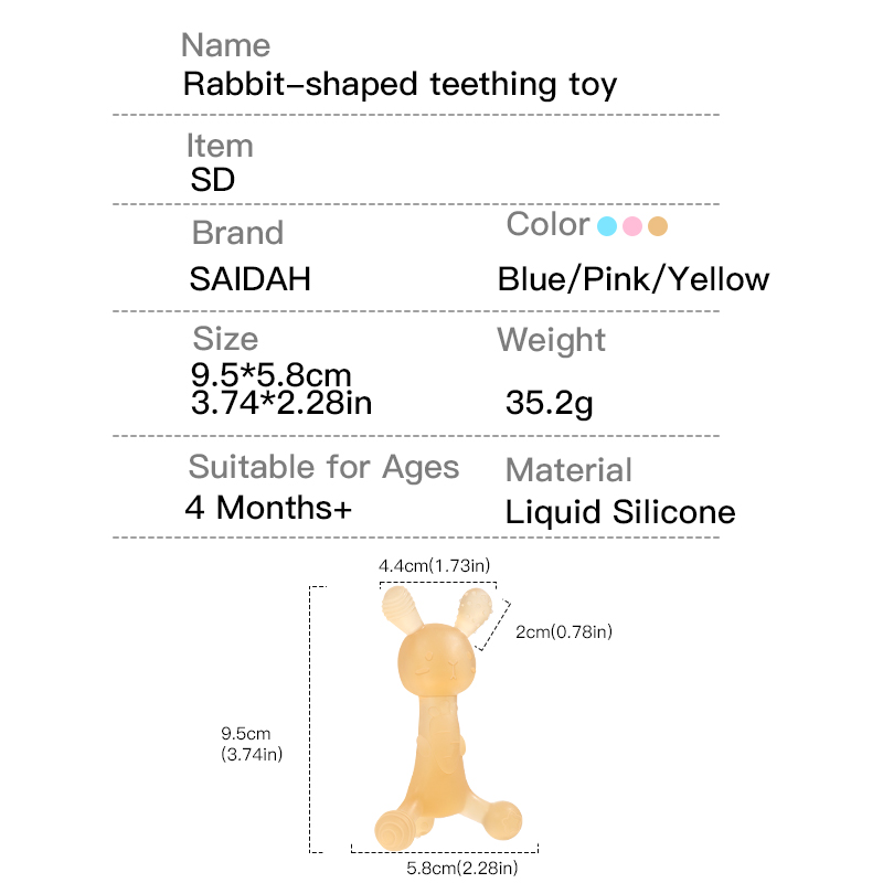 Silicona en forma de conejo sin BPA TEATER - Toy de dentición de infante seguro y suave