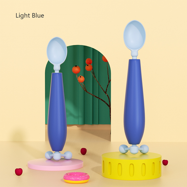 Gravity Balance Anti-Sparill Baby Spoon-Cuchara autogotadora de silicona sin BPA con detección de temperatura (6m+)