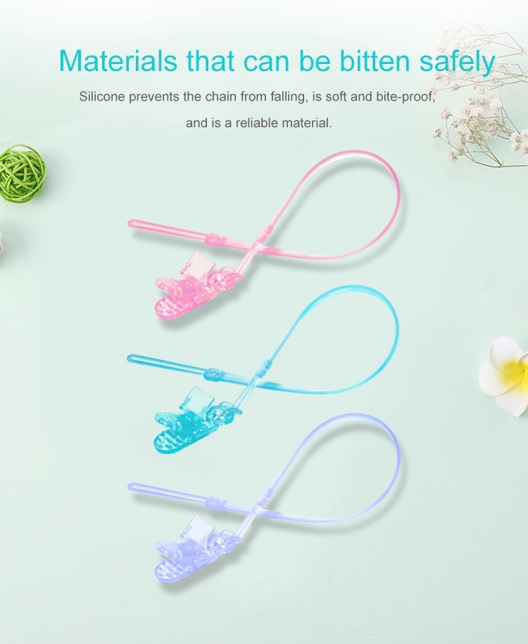 Soporte de clip de chupete de bebé con cuentas de silicona y clip de cocodrilo-Correa anti-cortacabora sin BPA (0-24m)