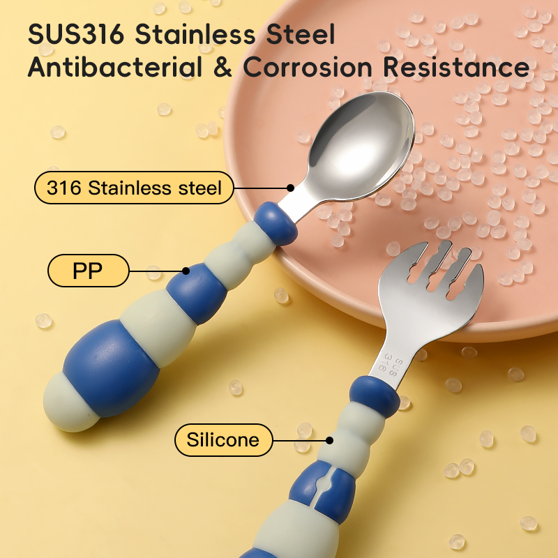 Set de horquilla de cuchara para bebés eco con mango curvo anti-deslizamiento