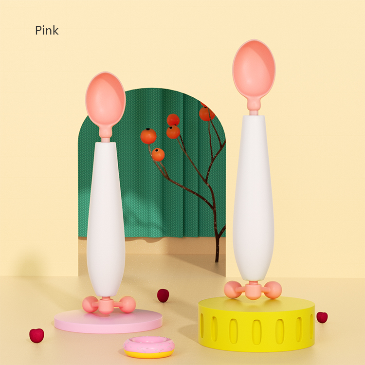 Gravity Balance Anti-Sparill Baby Spoon-Cuchara autogotadora de silicona sin BPA con detección de temperatura (6m+)