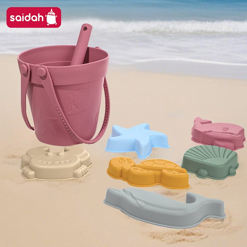 Juego de toyos de arena y baño de silicona de grado 8-in-1 de grado 8 en 1 | Beach Play Kit para niños pequeños | Herramientas de juego al aire libre de verano (pala, moldes) - liviano y amigable para los viajes