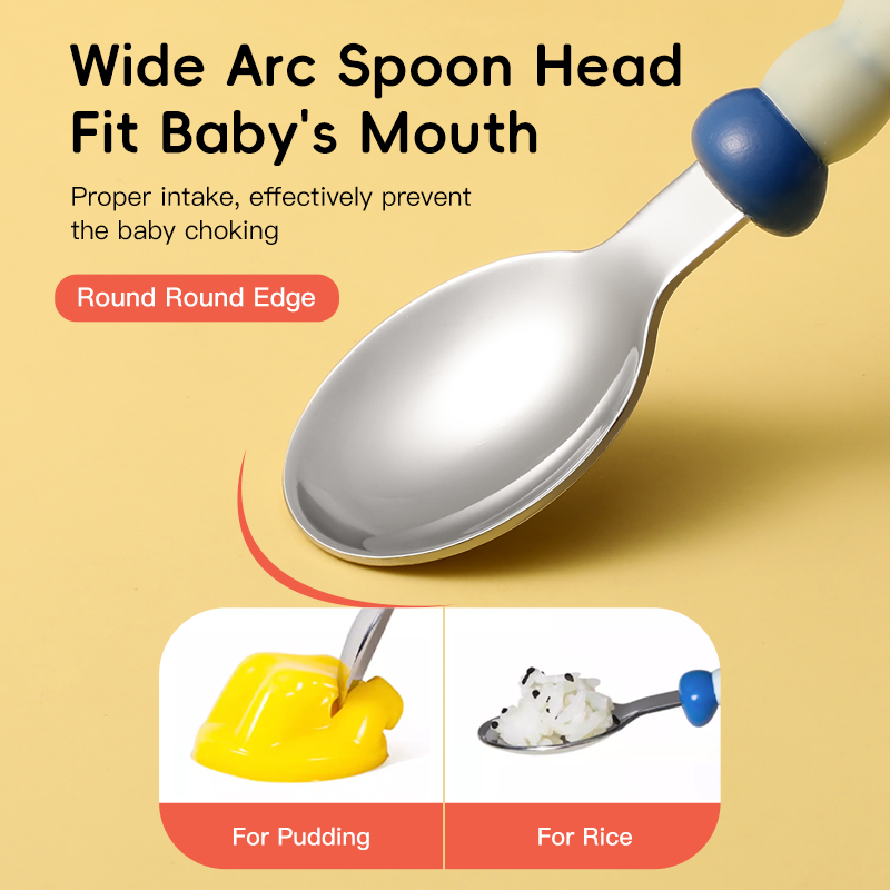 Set de horquilla de cuchara para bebés eco con mango curvo anti-deslizamiento